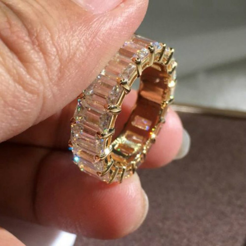 NEW 18K Yellow Gold Baguette Diamond Eternity Ring - Picture 3 of 5